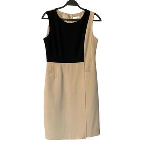 Calvin Klein Tan/Black Color Block Sleeveless Sheath Dress Size 6